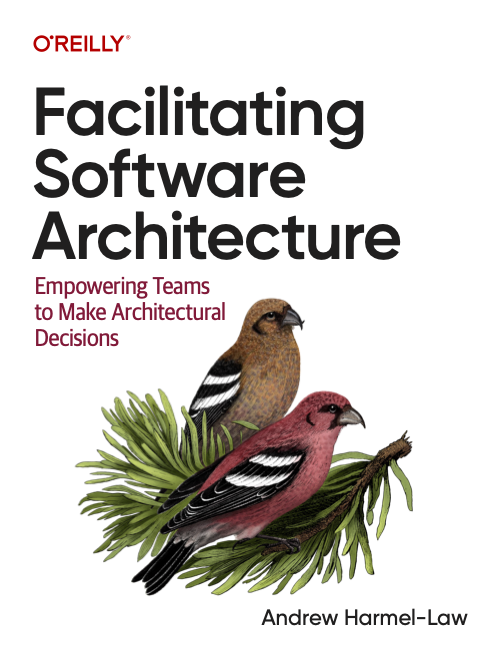 Facilitating Software Architecture book cover showing a green female and a red male European White-Winged Crossbill.